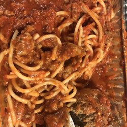 Aurelio's Pizza - Spaghetti with meat sauce and partial meatball.