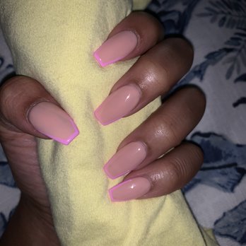 Luxury Nails and Spa - Full set with minimal pink French outline - Nail Salons Near Me - Bakersfield, California