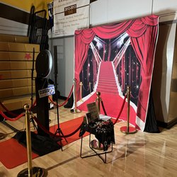 Special Occasions Photo Booth - VIP set up for Stagg high school homecoming dance. Hollywood, backdrop, red carpet, gold, stanchions, and red velvet ropes