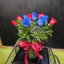 Late Bloomers After Hours Flowers - A dozen blue and hot pink roses.