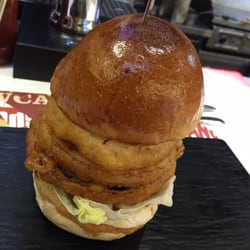 MJ Burger - Rings Binder - Handmade Australian S-Grade beef patty, sautéed mushroom, chipotle mayo, onion rings, gouda cheese