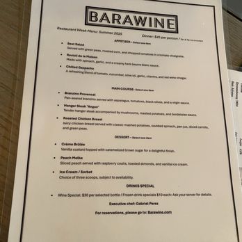 Barawine - Restaurant Week menu - Wine Bars Near Me - New York, New York