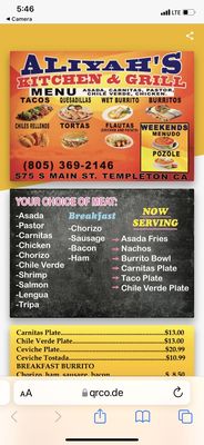 Menu photo 6 Aliyah's Kitchen and Grill  Templeton, CA
