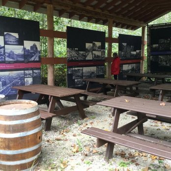 Hope River General Store - Out back -closer view of  picnic table area & historical photos. - Convenience Stores Near Me - Hope, British Columbia