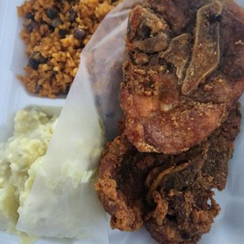 T-Mak Bodega - Large pork chops with potato salad and rice with gandules - Spanish Near Me - Groton, Connecticut
