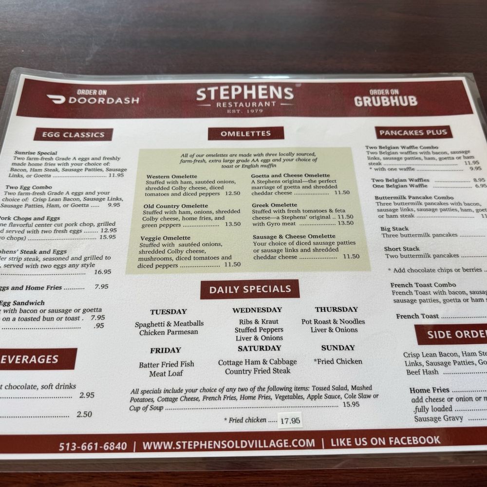 Stephens Old Village Restaurant - Menu - Specials, Drinks, Eggs, Omelettes, Pancakes - Diners Near Me - Cincinnati, Ohio Stephens Old Village Restaurant - Menu - Specials, Drinks, Eggs, Omelettes, Pancakes - Diners Near Me - Cincinnati, Ohio