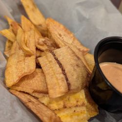 Plantain chips and dipping sauce (yum!)