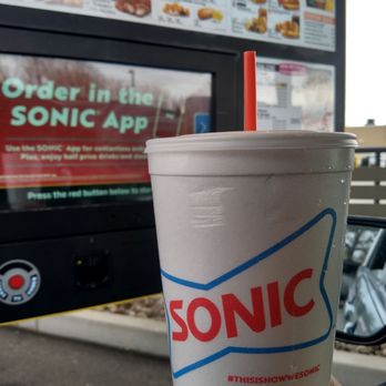 Sonic Drive-In - Half-price app drinks for the road. #SpriteZeroNoCaloriePeachMangoWithLimeWedgeAholic - Fast Food Near Me - Cheektowaga, New York