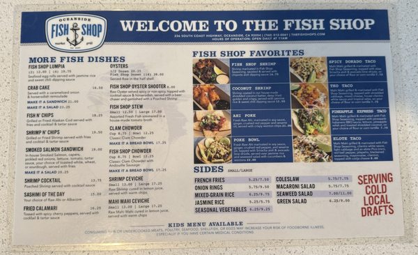 Menu photo 1 Oceanside Fish Shop Oceanside, CA