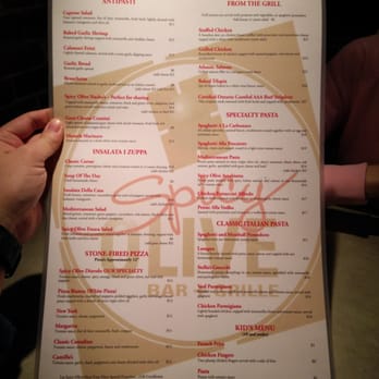 Spicy Olive Bar and Grille - Menu side 1 - Italian Near Me - Niagara Falls, Ontario