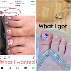 KC Nails - Picture on left is their instagram and you can see how nice and detailed it is but mine is very minimal. Sad with it especially for price