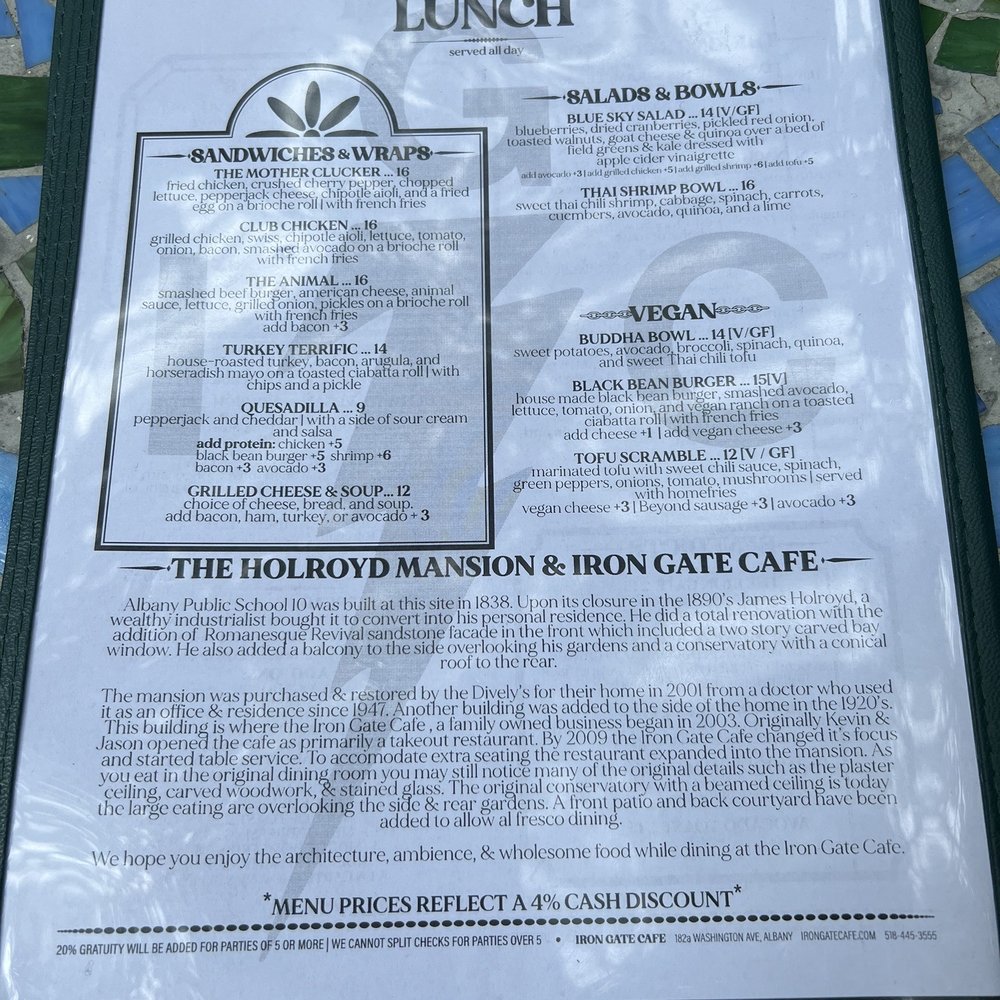 Iron Gate Cafe - Lunch menu - Cafes Near Me - Albany, New York