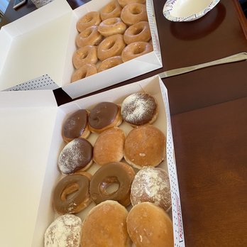 Krispy Kreme - 1box original glazed & 1box w/ maple, chocolate creme filled, chocolate custard filled, raspberry filled, strawberry filled & lemon filled - Donuts Near Me - Fremont, California Krispy Kreme - 1box original glazed & 1box w/ maple, chocolate creme filled, chocolate custard filled, raspberry filled, strawberry filled & lemon filled - Donuts Near Me - Fremont, California