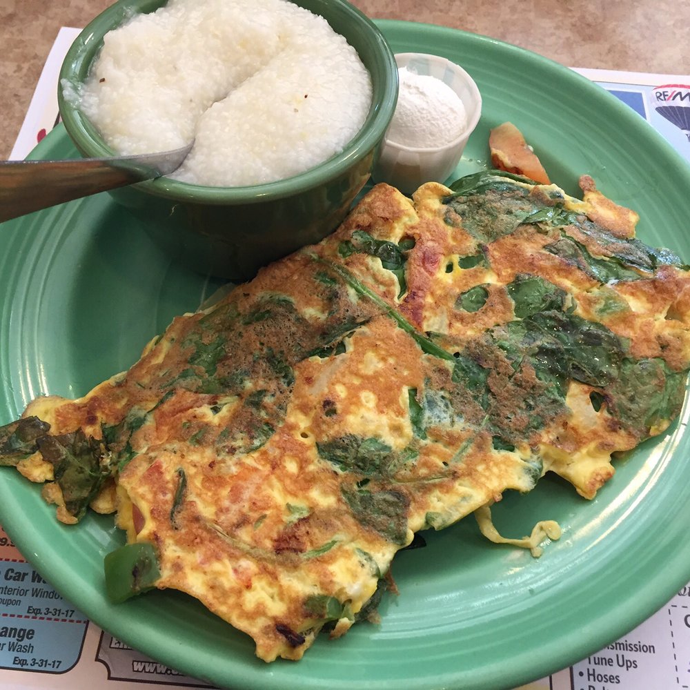 Sunset Diner - Vegetable omelette with onions, peppers, mushrooms and spinach With homemade grits! Nobody does breakfast better! - Diners Near Me - Ocean, New Jersey Sunset Diner - Vegetable omelette with onions, peppers, mushrooms and spinach With homemade grits! Nobody does breakfast better! - Diners Near Me - Ocean, New Jersey