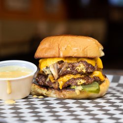 Whiskey Foxtrot Burger Shoppe - The Foxtrot - Two American Wagyu Patties, Caramelized Onions, American Cheese, Pickle, Foxtrot Sauce