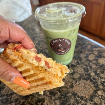 Coffee and Chisme - Iced Matcha Latte and Spicy Chicken Chipotle Panini - Coffee & Tea Near Me - South Gate, California