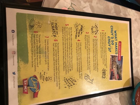 Menu photo 1 Chuy's College Station, TX
