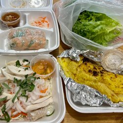 Benley Vietnamese Kitchen - Cabbage Chicken Salad, Shrimp and Pork Spring Rolls, ban xeo