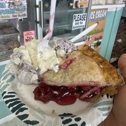 Grandpa's Ice Cream And Home Made Pie - Mindblowing. Blueberry waffle ice cream with hot cherry pie