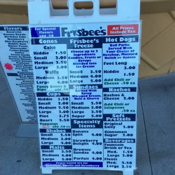 Frisbees - a menu for a fast food restaurant - Ice Cream & Frozen Yogurt Near Me - Mims, Florida