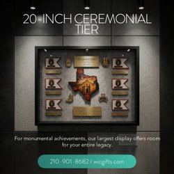 Custom 20-inch ceremonial tier display for military achievements, awards, unit gifts, and commemorative presentations.