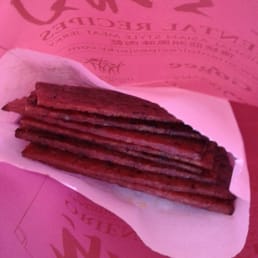 Lean pork jerky... soo good!!! About 9 squares got me 25$ worth of lean pork jerky. Lean pork jerky... soo good!!! About 9 squares got me 25$ worth of lean pork jerky.