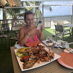 The partial view and the grilled seafood platter