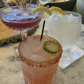 The Parlour - I Guess that's why they call it the Blues, Turn Up the Heat, & The French Fog (Left to Right) - Cocktail Bars Near Me - Glen Ellyn, Illinois