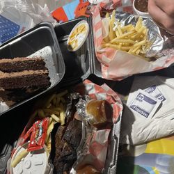 La Place BBQ - Chocolate cake , ribs , Cuban sandwich with fries and baked beans !