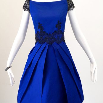 Ross Mayer - Cobalt Silk Radzmir Bubble Hem Cocktail Dress/French Lace Trim - Women's Clothing Near Me - Toronto, Ontario Ross Mayer - Cobalt Silk Radzmir Bubble Hem Cocktail Dress/French Lace Trim - Women's Clothing Near Me - Toronto, Ontario