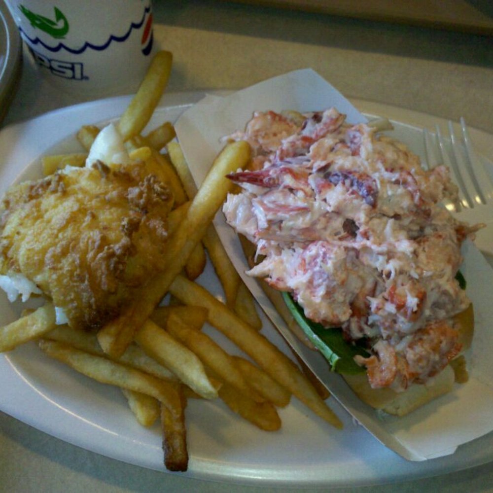 Seafood Sam's - Jumbo lobster roll, plus some of my dad's fish. - Seafood Near Me - Sandwich, Massachusetts