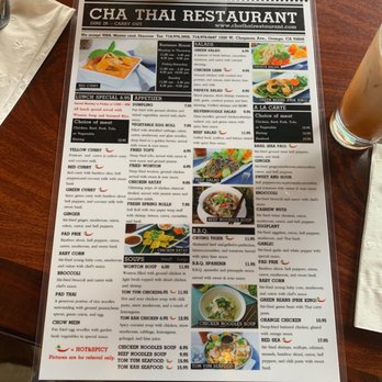 Cha Thai Restaurant - New Menu (Front) - Thai Near Me - Orange, California