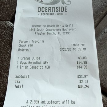 Oceanside Beach Bar and Grill - Good price for Benedict breakfast $15 bucks - Salad Near Me - Flagler Beach, Florida