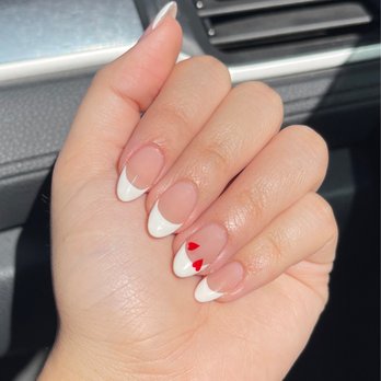 Creative Nails & Spa - Almond French tip with tiny hearts - Nail Salons Near Me - West Covina, California Creative Nails & Spa - Almond French tip with tiny hearts - Nail Salons Near Me - West Covina, California
