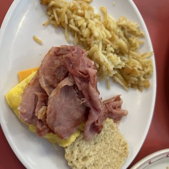 The Lunchbox Cafe - Ham, egg, cheese biscuit with hash-browns - Breakfast & Brunch Near Me - Canton, North Carolina