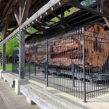 Railroad Park & Centennial Log Pavilion - Centennial Log in the Pavilion on the right, walking path on the left in the background. - Parks Near Me - Snoqualmie, Washington Railroad Park & Centennial Log Pavilion - Centennial Log in the Pavilion on the right, walking path on the left in the background. - Parks Near Me - Snoqualmie, Washington