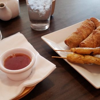 Thai Tip - Assorted appetizer: eggrolls, wontons and chicken satay - Thai Near Me - Albuquerque, New Mexico