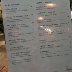 Tipsy Bull - Cocktail menu