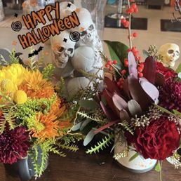 The 2 arrangements set in a Halloween display