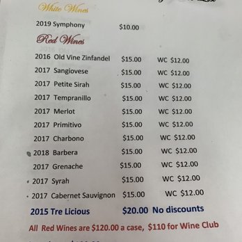 Twisted Barrel Winery - Tasting and available wine menu from May 2021. - Wine Tasting Room Near Me - Lodi, California