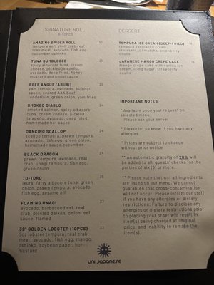 Menu photo 4 Uni Japanese Restaurant Victoria, BC
