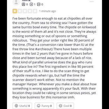 Chipotle Mexican Grill - Other reviews they deleted - Mexican Near Me - Bloomington, Indiana