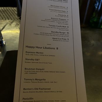 Standby - Happy Hour Menu - New American Near Me - Detroit, Michigan