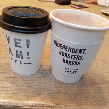 Seven Grams Caffe - A small latte and "large" hot chocolate... - Coffee & Tea Near Me - New York, New York