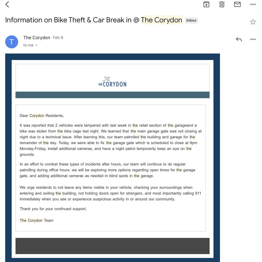 The Corydon - Email stating that they will make this a secure parking place, when, according to the response on Yelp, they have no intention of doing so - Apartments Near Me - Seattle, Washington