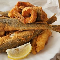 Santorini - Furniture, aka mixed fried fish platter a la Marocaine. One of my top favorite seafood restaurants.  Clean, with friendly staff