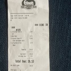 Gino's Pizza & Spaghetti House - Receipt
