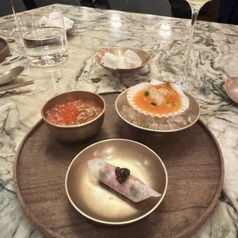 Oiji Mi - First course: beef tartare, gyeran-jjim and spotted prawn - Korean Near Me - New York, New York