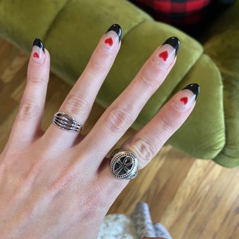 Classy Nails & Spa - French tips with hand-painted hearts - Nail Salons Near Me - Long Beach, California