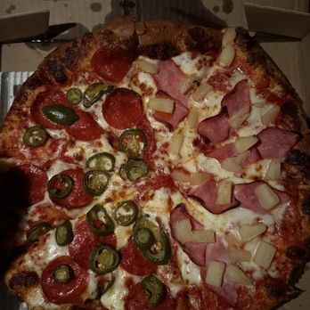 Pizza x Two - Medium half pepperoni jalapeno + half Canadian bacon pineapple - Pizza Near Me - Long Beach, California Pizza x Two - Medium half pepperoni jalapeno + half Canadian bacon pineapple - Pizza Near Me - Long Beach, California